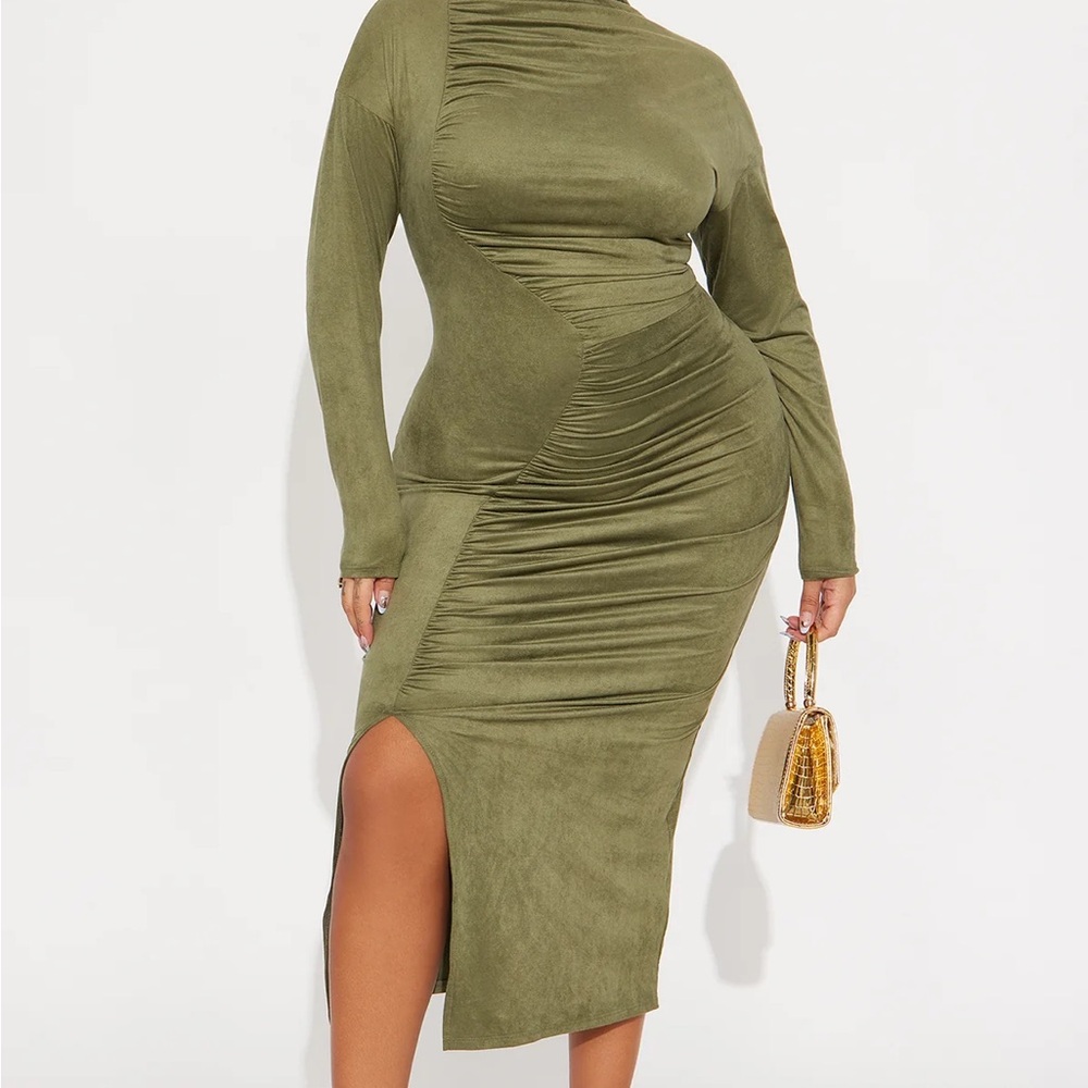 Fashion Nova Olive Long Sleeve Dress